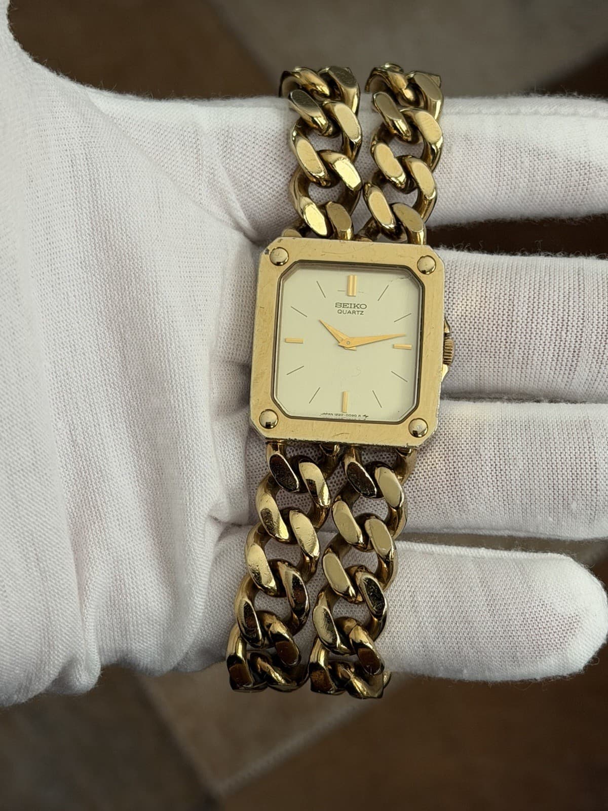 Rare Vintage Seiko 1220-5010 Men’s Cuban Link Bracelet Dress Watch JDM 1980s