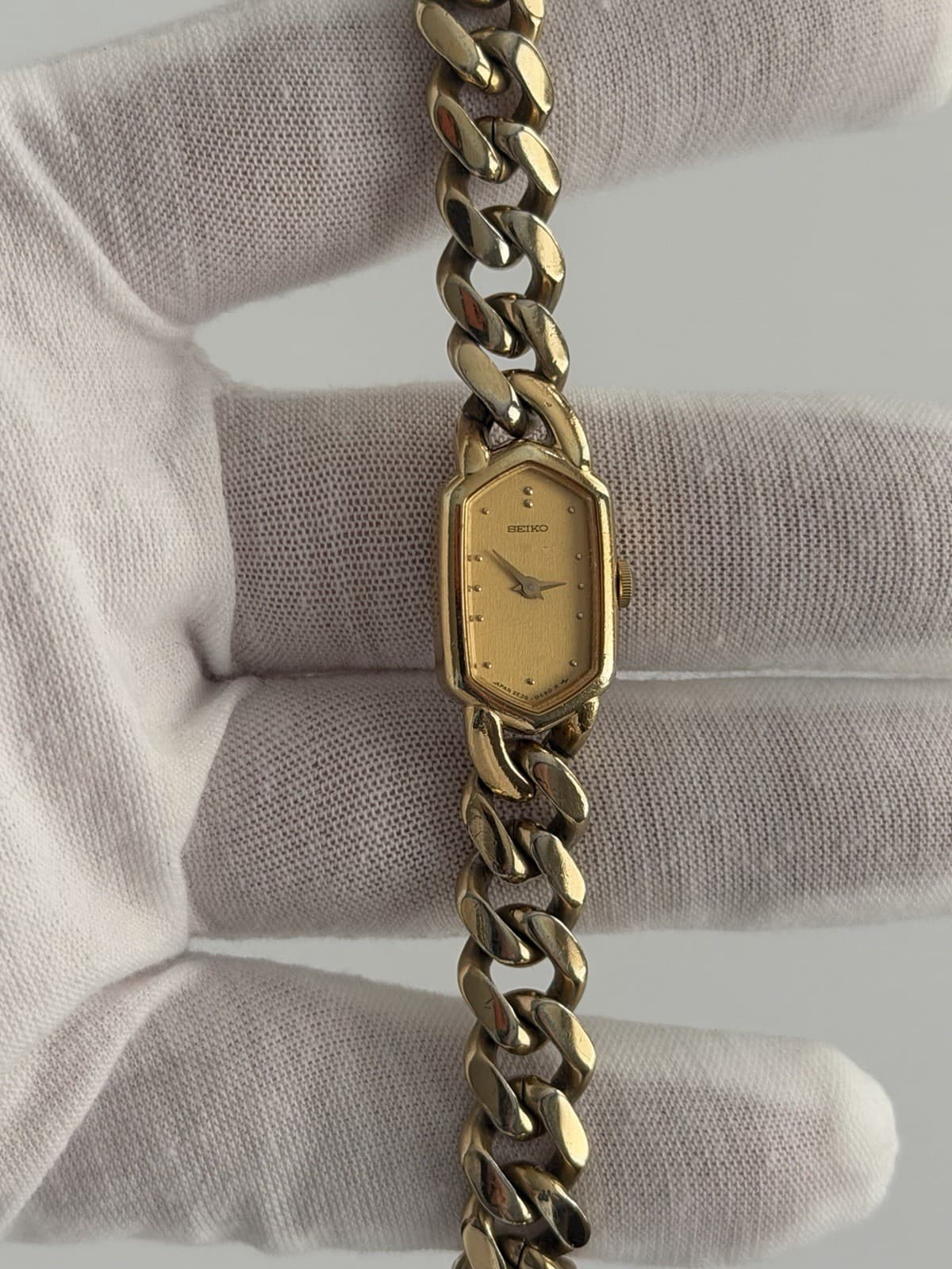 Seiko 2E20-5360 Vintage Cuban Link Bracelet Dress Watch JDM 1980s