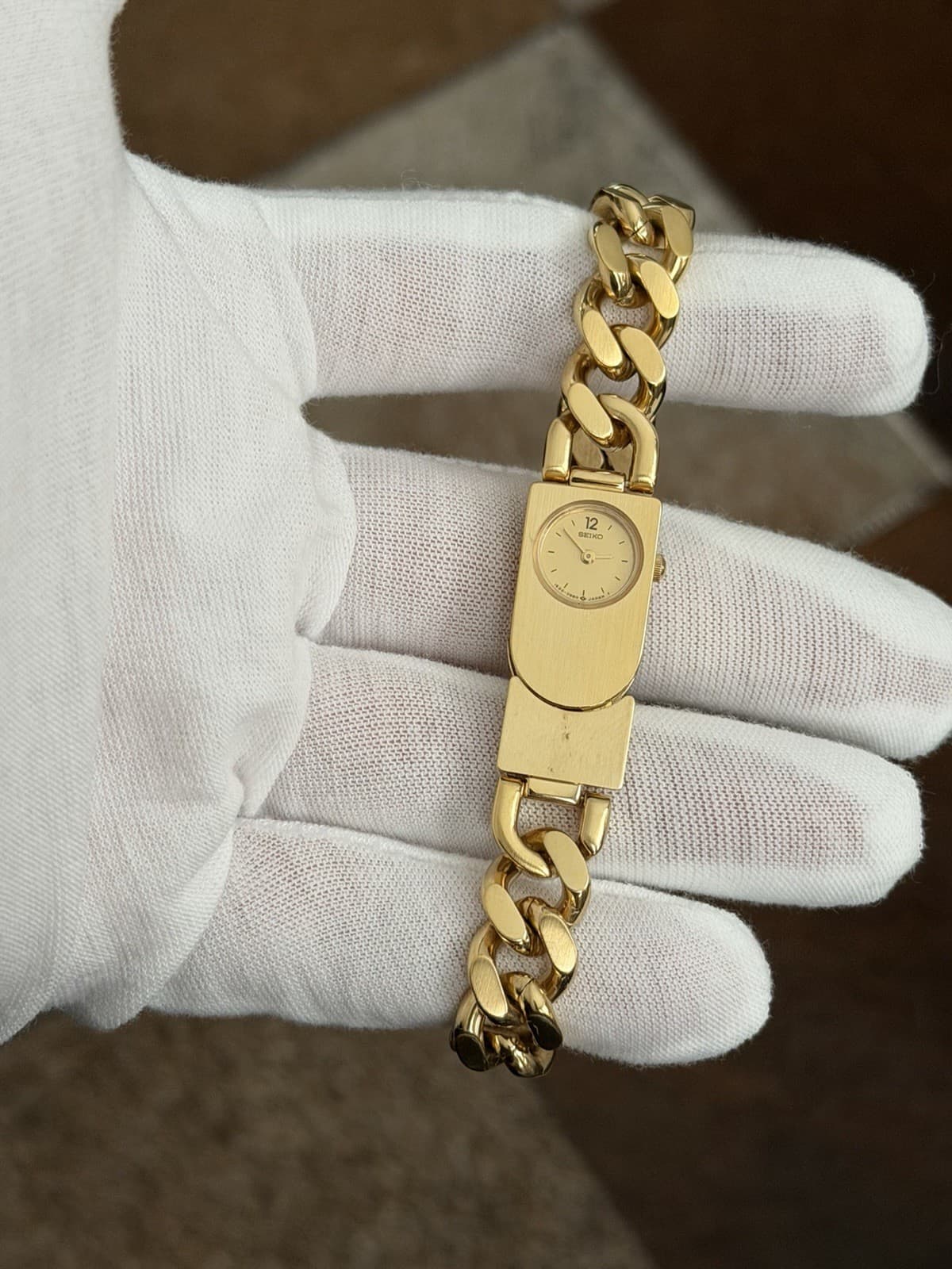 Rare Vintage Seiko 1E20-0350 Men’s Cuban Link Bracelet Dress Watch JDM 1970s - Image 1
