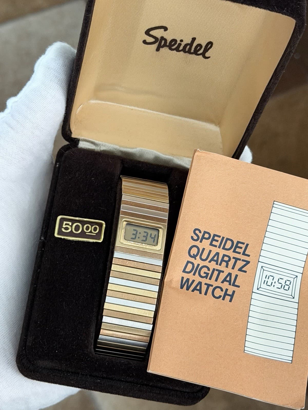 NOS Rare Vintage Speidel Tri-Color Unisex Digital Quartz Bracelet Watch 1970s - Image 1