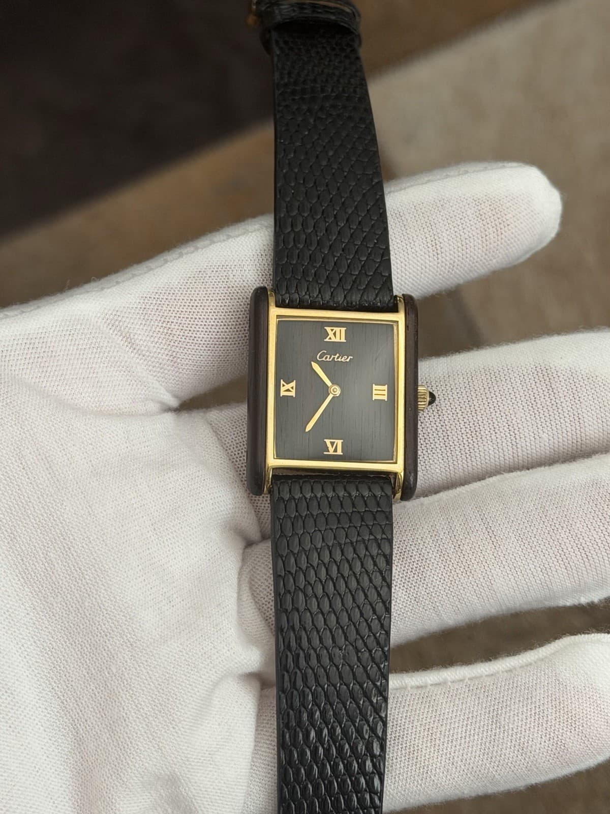 Vintage Cartier Palissandre de Rio Wooden Tank Swiss Manual Dress Watch 20611