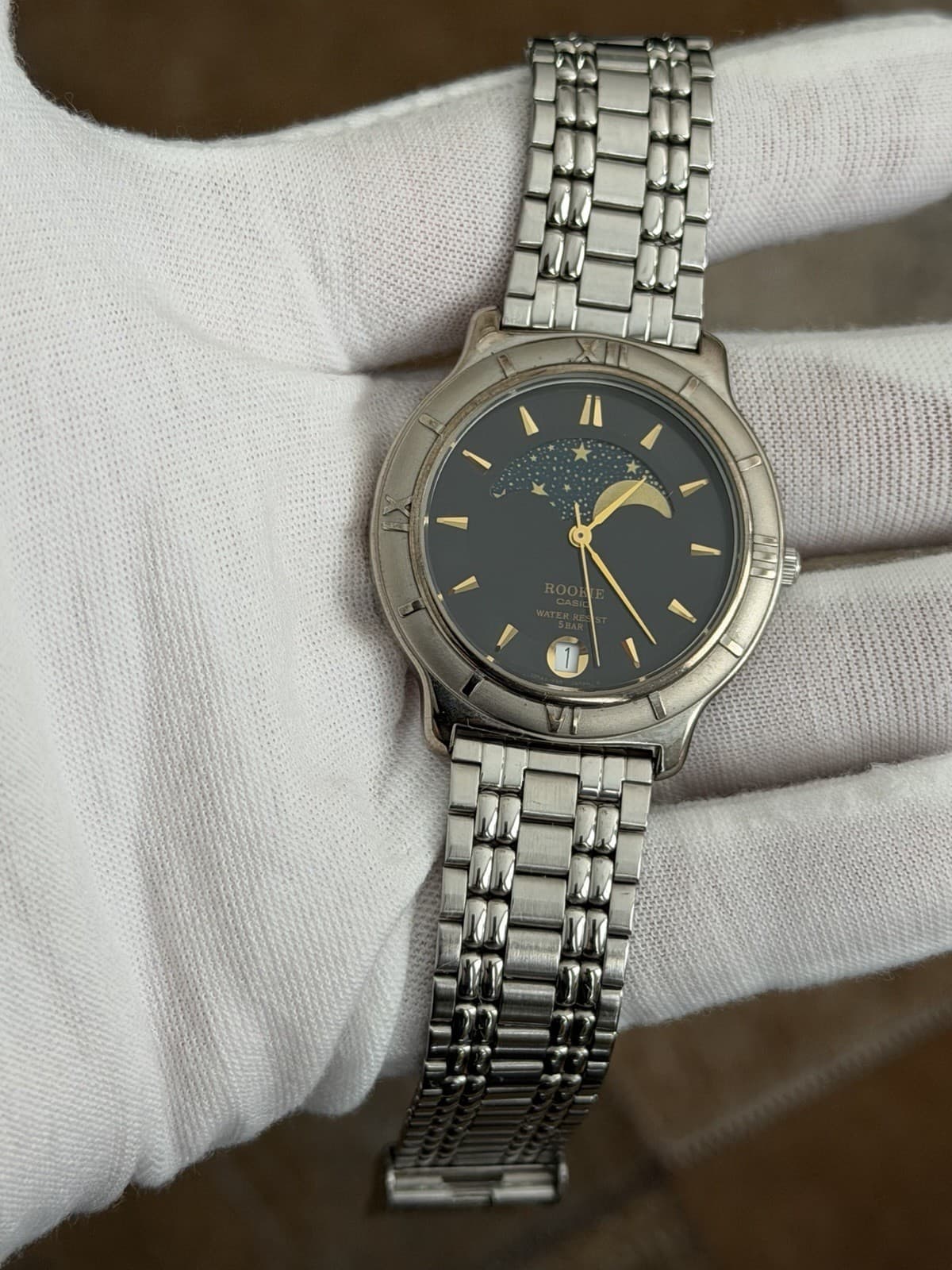 Rare Vintage Casio Rookie RKT-5017 Moon Phase Men’s Classic Dress Watch JDM 80s - Image 1