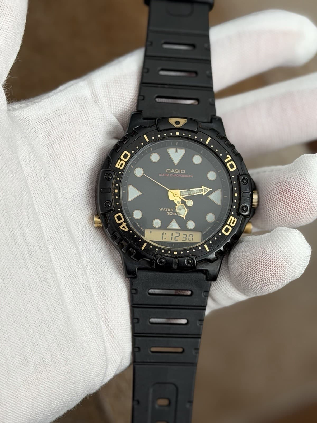 Rare Vintage Casio AQ-110 Men’s Alarm Chronograph Ana-Digi Sports Watch JDM 80s - Image 1