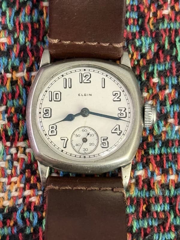 Vintage Elgin Men’s Military Watch, 7j 3/0 462 Nickel Case