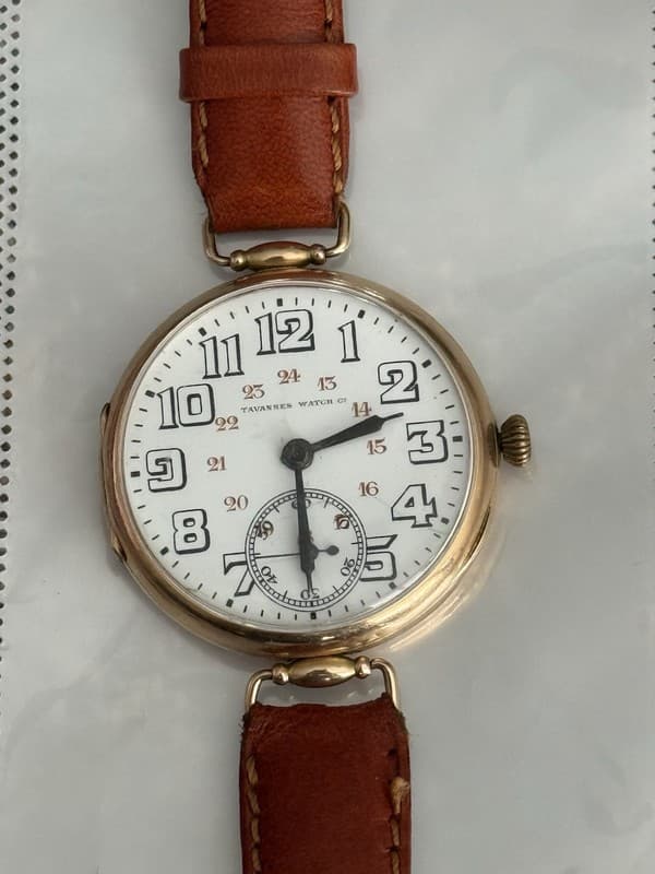 Vintage Tavannes Watch Co. 14k Gold 38mm Enamel Dial Military Watch For Repair