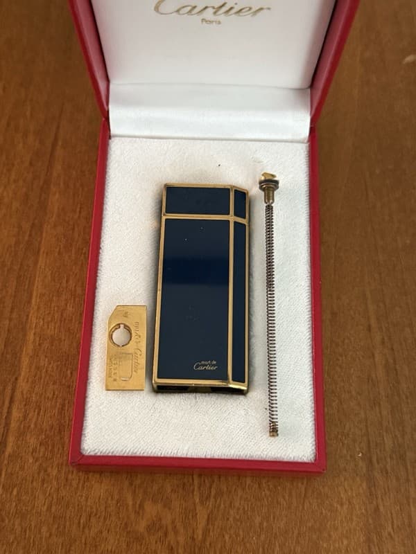 Vintage Cartier Lacquer Lighter Navy Blue Gold Pentagon - Shell And Box Only