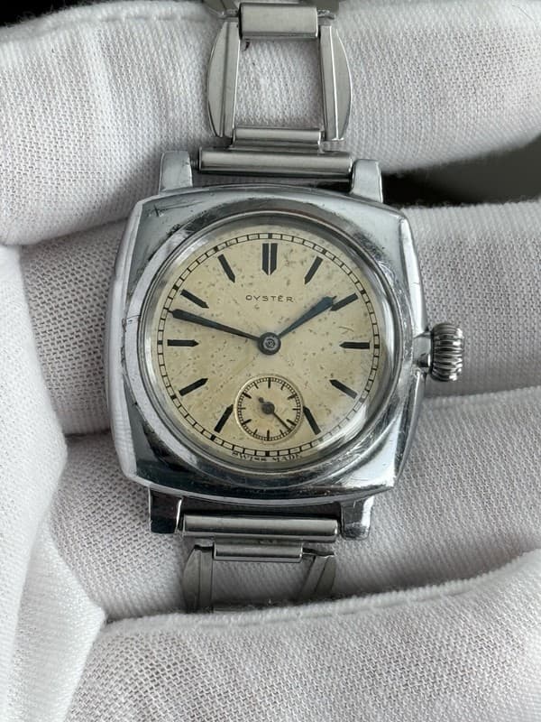 Vintage Rolex Oyster Chrome Cushion WW2 Military Tropical Patina Men’s Watch