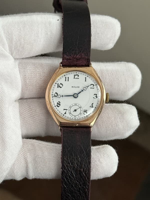 Vintage Rolex Rolco 9ct Gold Enamel Dial Men’s Art Deco Watch