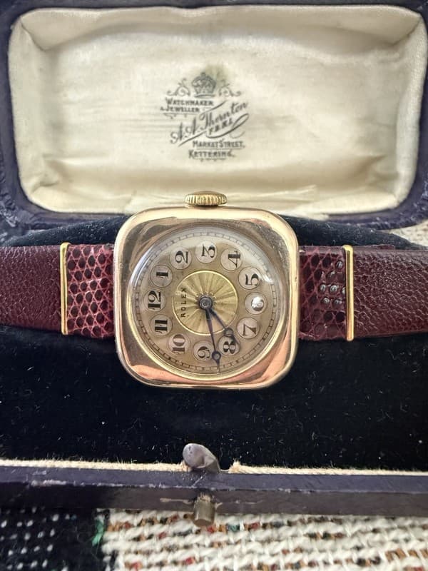 Vintage Rolex 15ct Cushion Case Telephone Dial Cocktail Watch With Original Box
