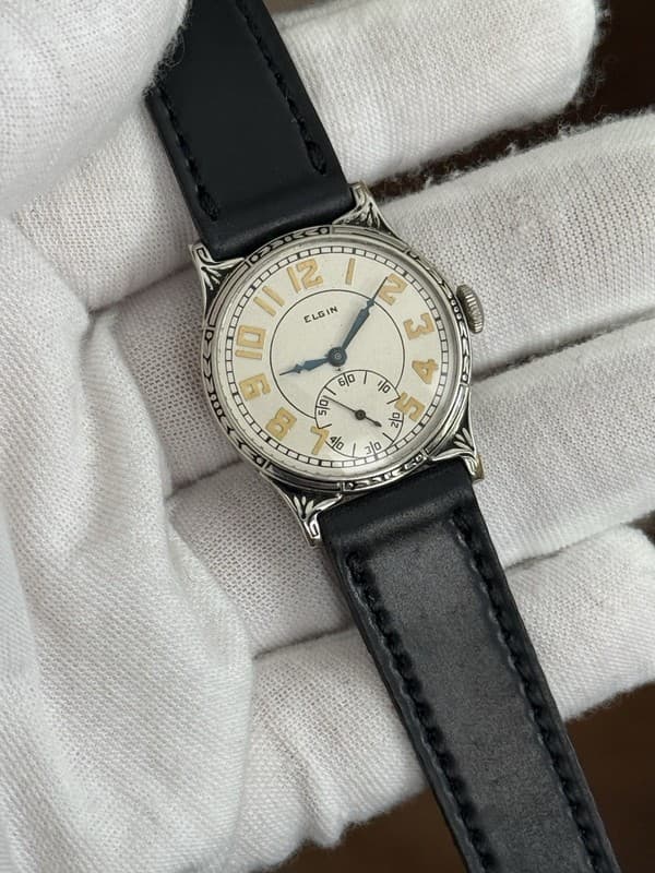 Vintage Elgin Men’s Art Deco Fancy Dial 14k WGF Engraved Watch - Mint Condition