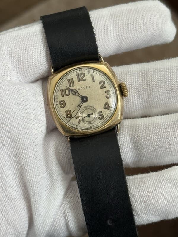 Vintage Rolex Men’s Art Deco Gold Cushion Case Watch