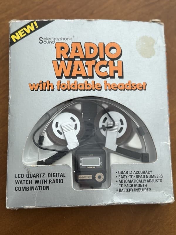 Vintage Electrophonic AM Radio Watch w/ Foldable Headset – New in Box, Untested