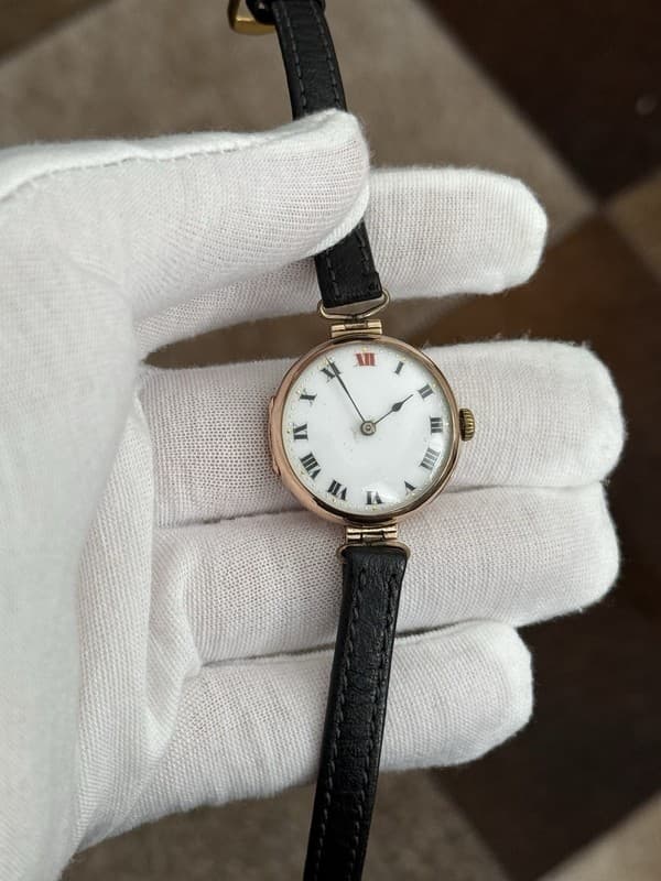 Vintage Rolex 15J 9k Rose Gold Art Deco Enamel Dial Cocktail Watch - Serviced