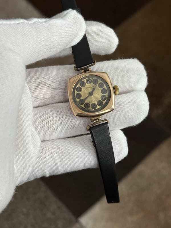 Vintage Rolex 9k Gold Art Deco Telephone Dial Cushion Cocktail Watch - Serviced