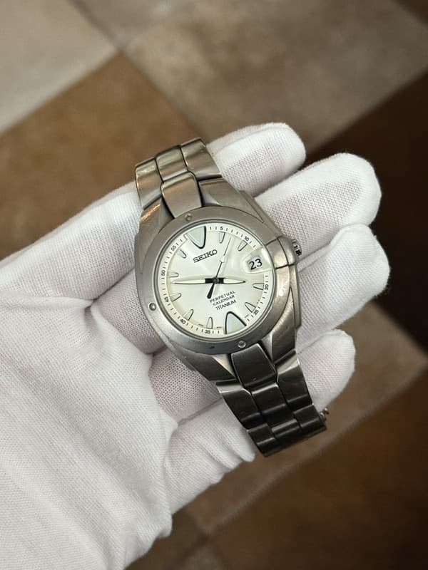 Vintage Seiko Quartz Perpetual Calendar Titanium Watch 8F32-0040 JDM 1990s