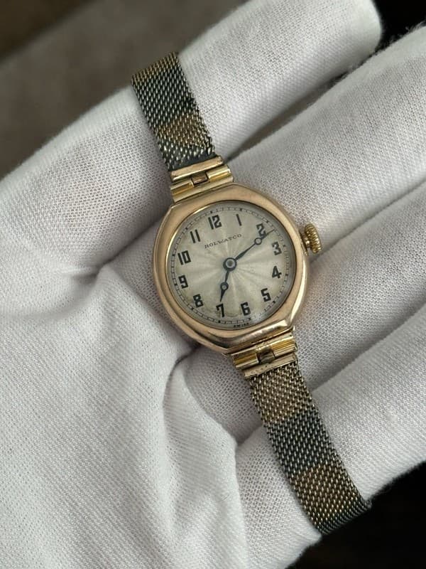 Vintage Rolex Rolwatco 9k Two Tone Gold Art Deco Cocktail Watch - Serviced