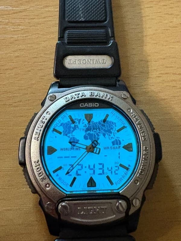 Rare Vintage Casio ABX-60 Twincept World Time Data Bank Ana-Digi Watch JDM 1990s