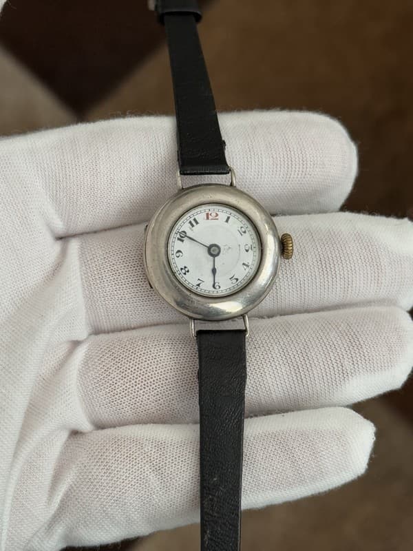 Rare Antique 1920s Sterling Silver Enamel Dial Manual Swiss Wristwatch - Repair