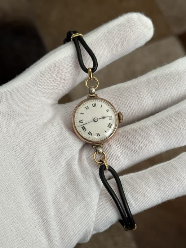 Vintage Rolex 15J 9k Rose Gold Art Deco Enamel Dial Cocktail Watch - For Repair