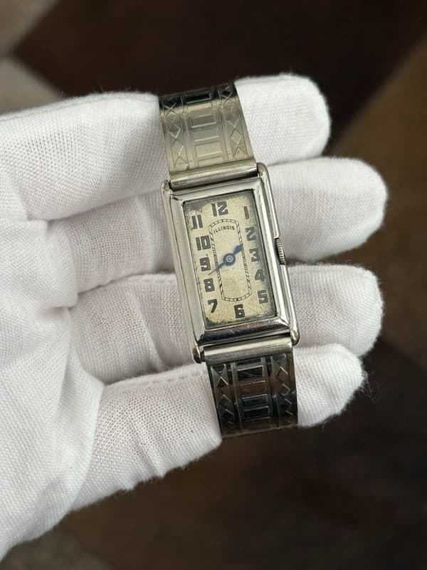 Rare Vintage Illinois Art Deco 17J Manual Wind Bracelet Watch 14K GF