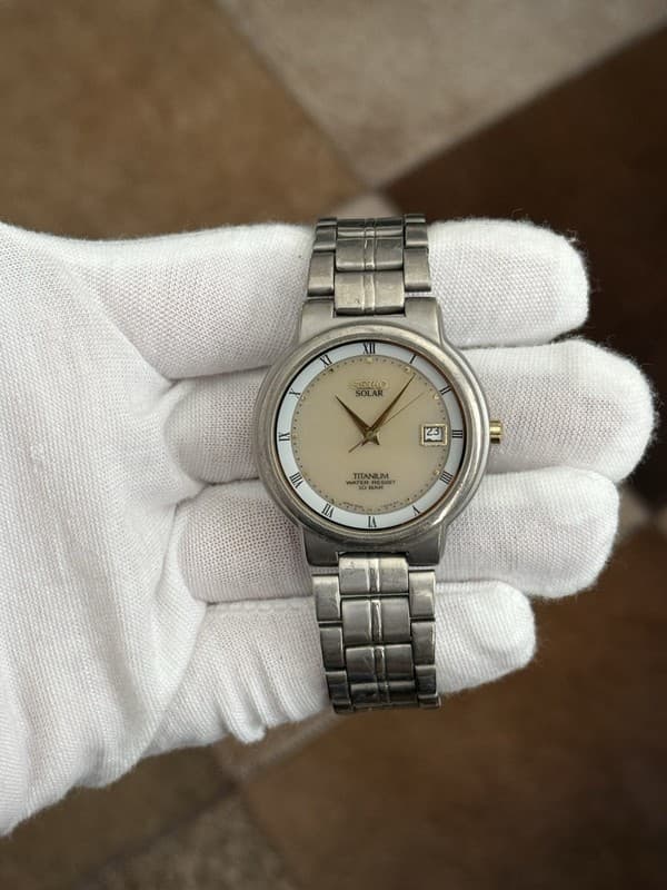 Rare Vintage Seiko 5K22-0A10 Men’s Titanium Solar Dress Sports Watch JDM 1990s