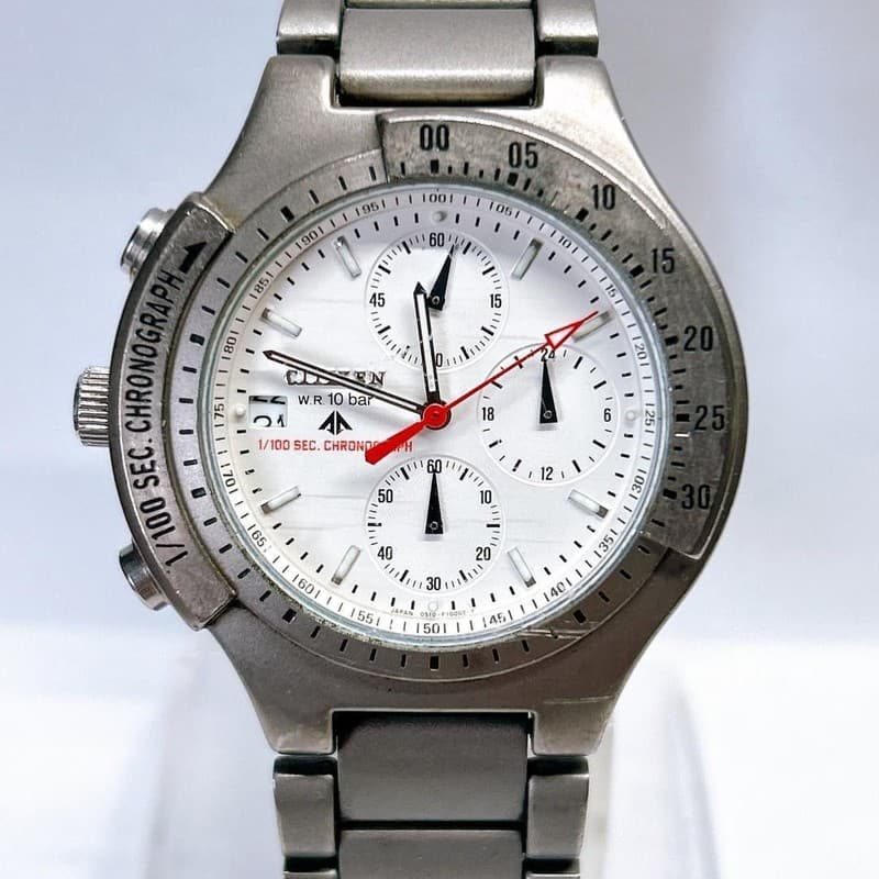 Rare Vintage Citizen Titanium Chronograph Men’s Sports Watch 0610-F10008 JDM 90s