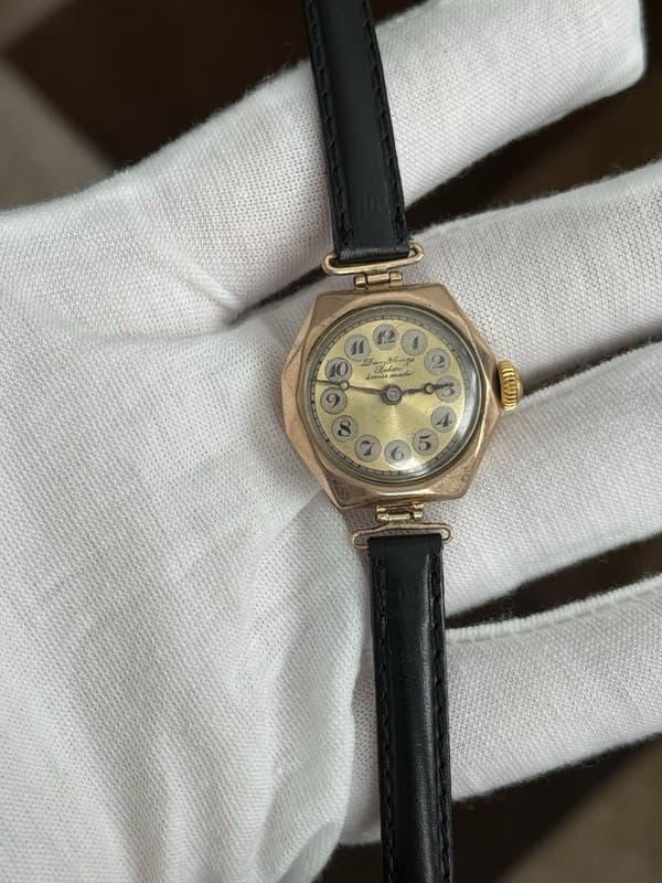 Vintage Rolex Dunklings 9k Gold Telephone Dial Art Deco Cocktail Watch 1920s