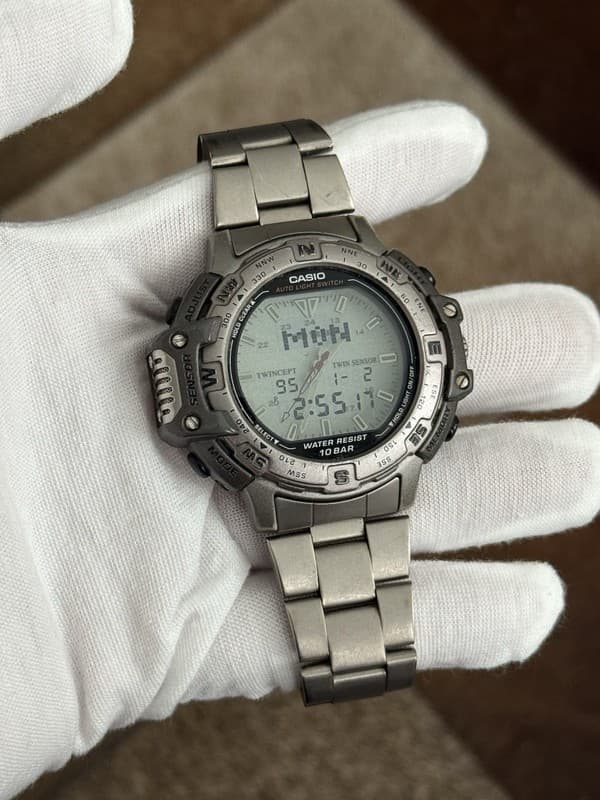 Rare Vintage Casio Pro Trek Twincept PRT-500 Titanium Ana-Digi Watch JDM 1990s
