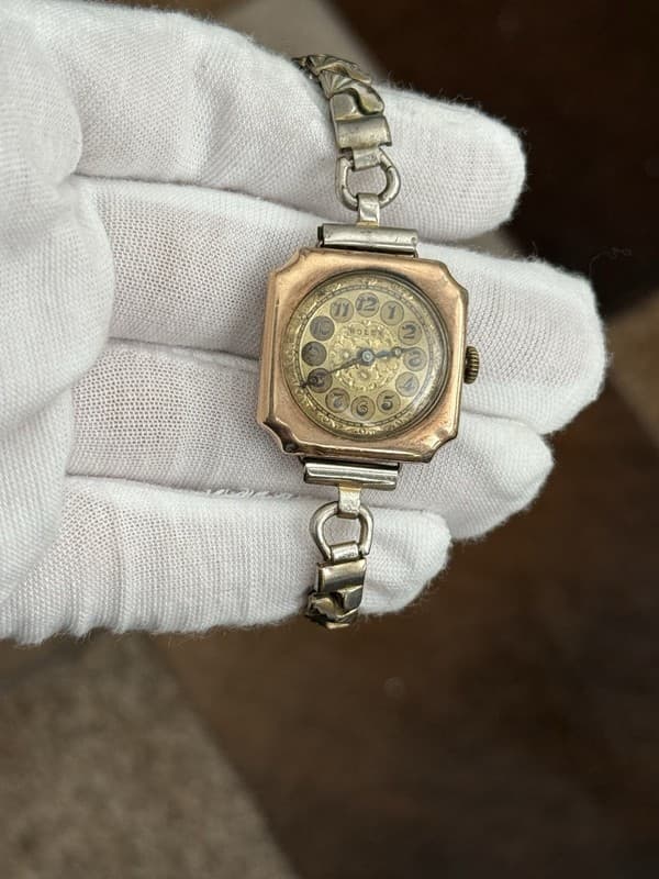 Rare Vintage Rolex Art Deco Telephone Dial 9ct Solid Gold Cocktail Watch 1920s