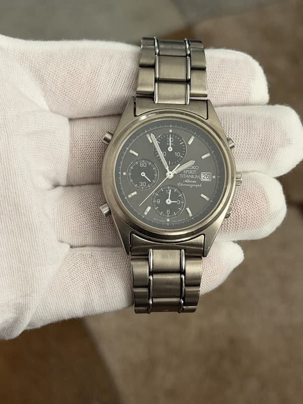 Rare Vintage Seiko Spirit Titanium Alarm Chronograph Automatic Watch 7T32-6000