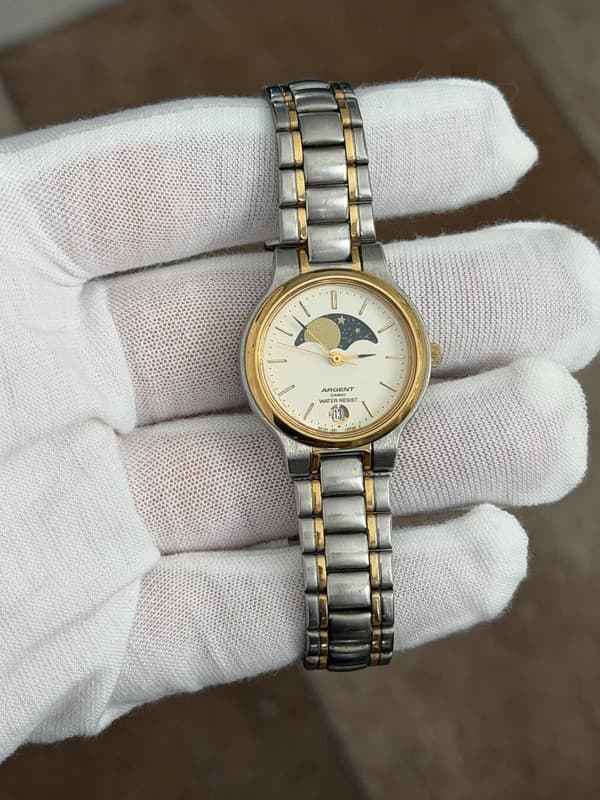 Rare Vintage Casio Argent LTW-71 Moon Phase Ladies Classic Dress Watch JDM 1980s