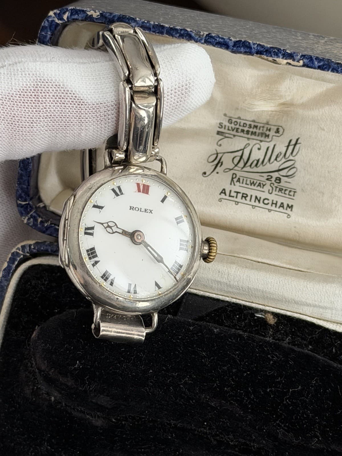 Vintage Rolex Sterling Silver Art Deco Enamel Dial Cocktail Watch W/ Box