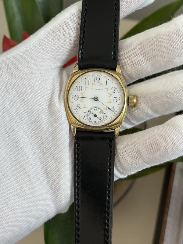 Vintage Waltham Art Deco Fancy Enamel Dial Men’s Manual Cushion Case Watch