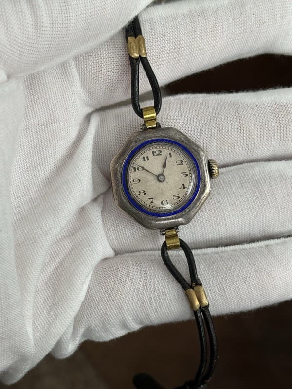 Vintage Rolex Sterling Silver Art Deco Enamel Cocktail Watch 1920s