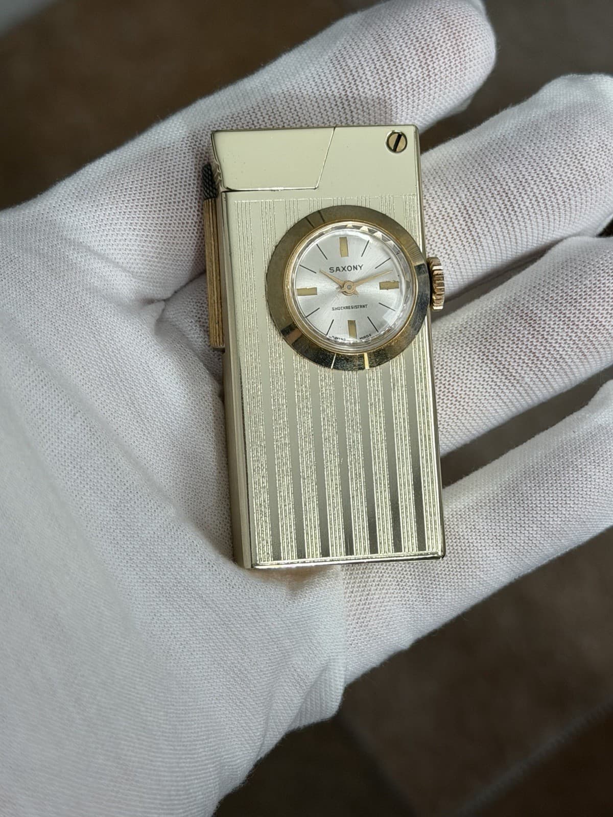 Vintage Sheffield Saxony Gold Plated Swiss Lighter Clock 1930s
