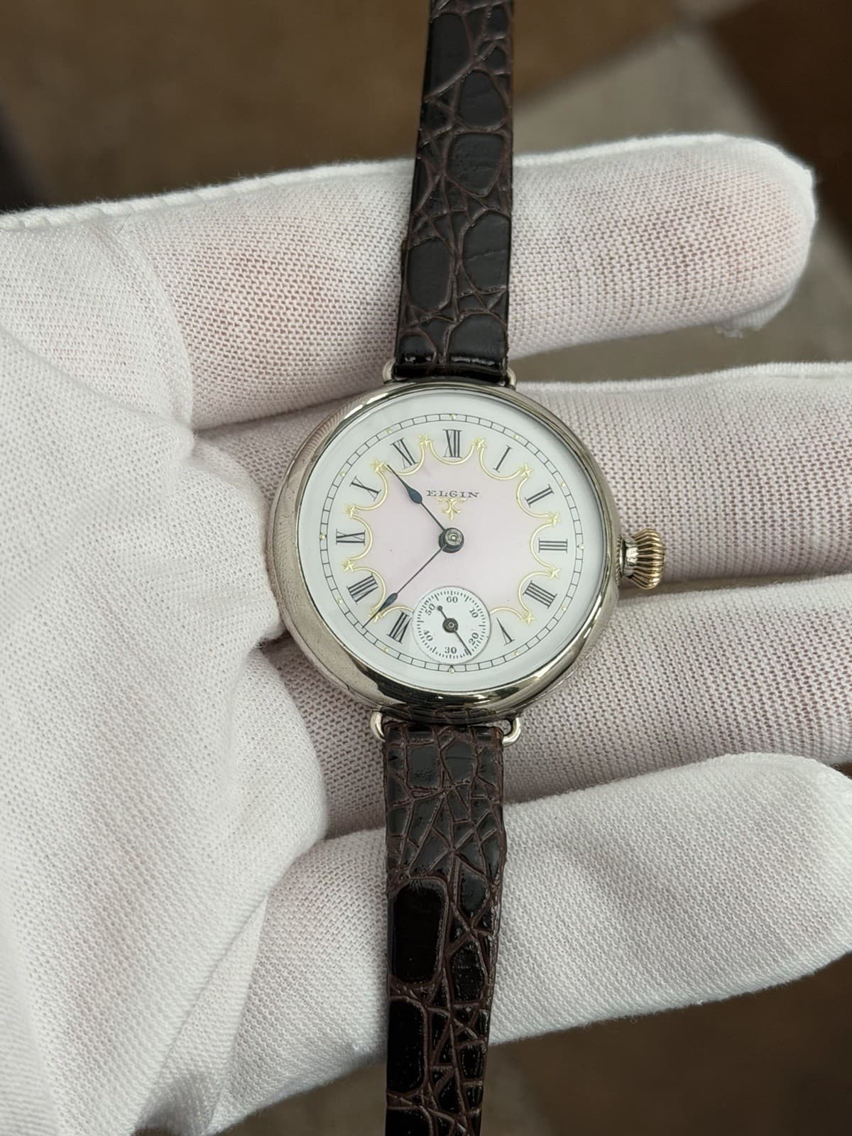 Vintage Elgin Sterling Silver Art Deco Fancy Enamel Dial Men’s Classic Watch