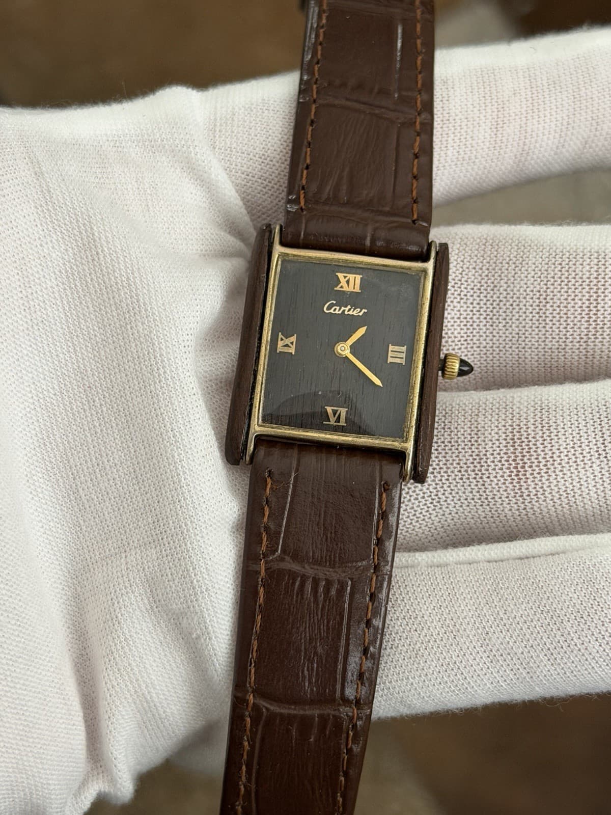Vintage Cartier Palissandre de Rio Wooden Tank Swiss Manual Dress Watch 20611