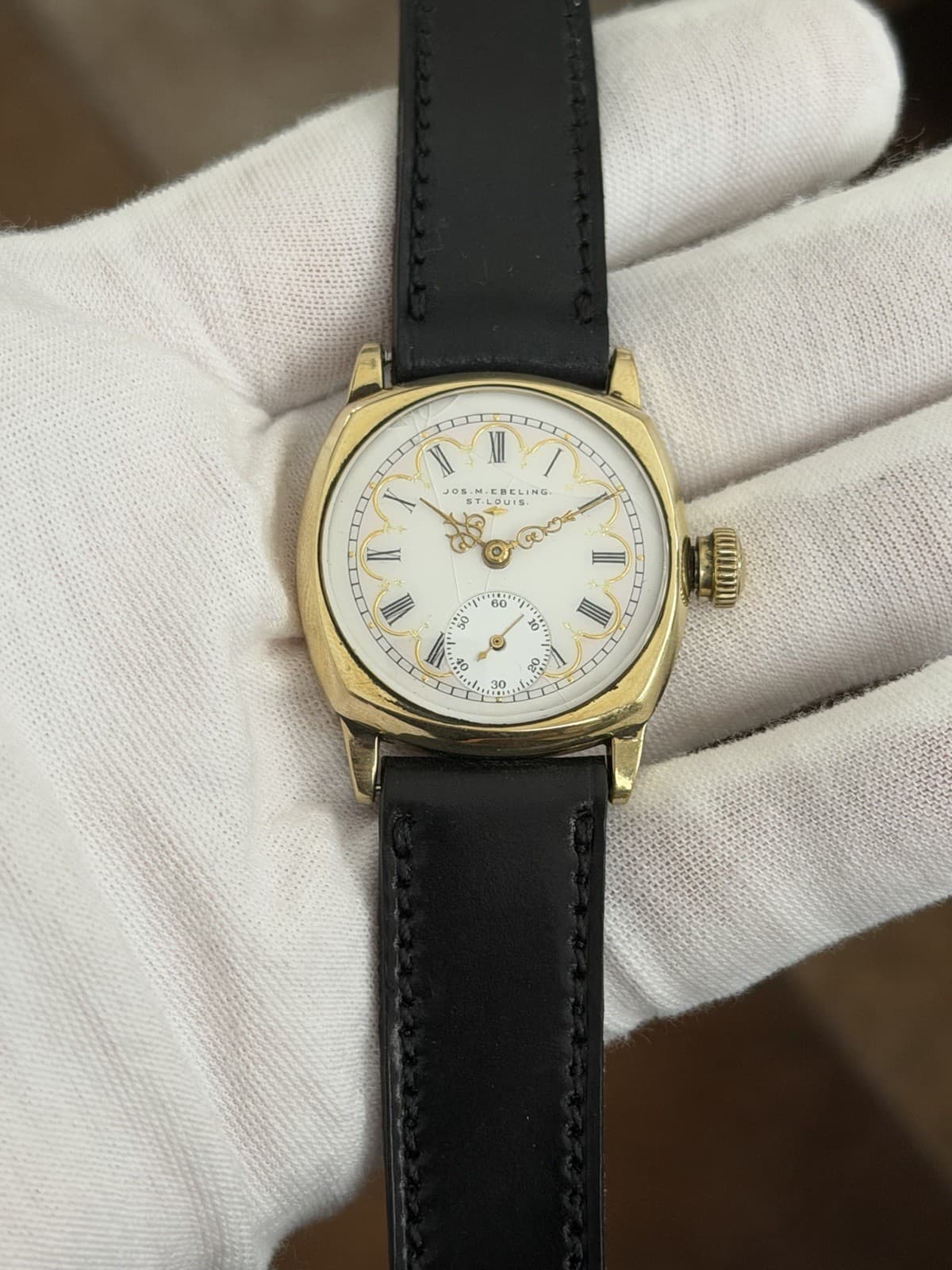 Vintage Elgin Art Deco Fancy Enamel Dial 15J Men’s Manual Cushion Case Watch