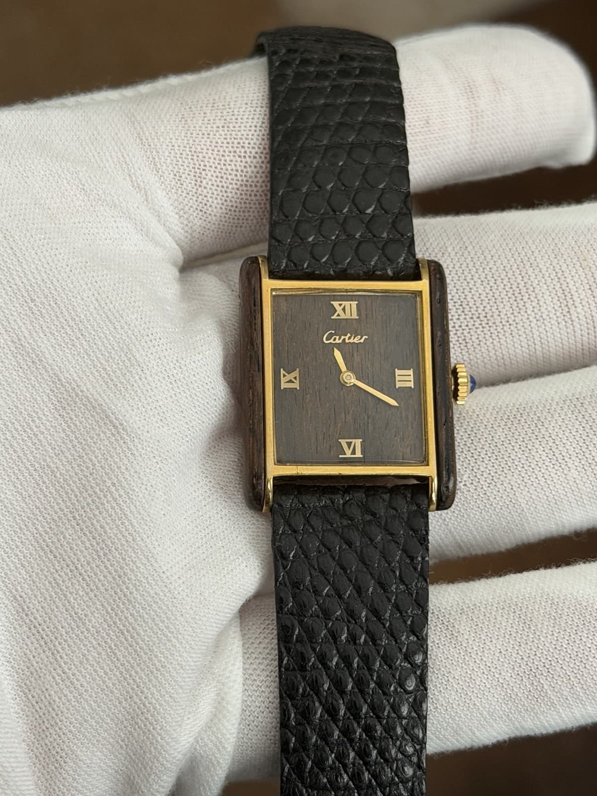 Vintage Cartier Palissandre de Rio Wooden Tank Swiss Manual Dress Watch 20611