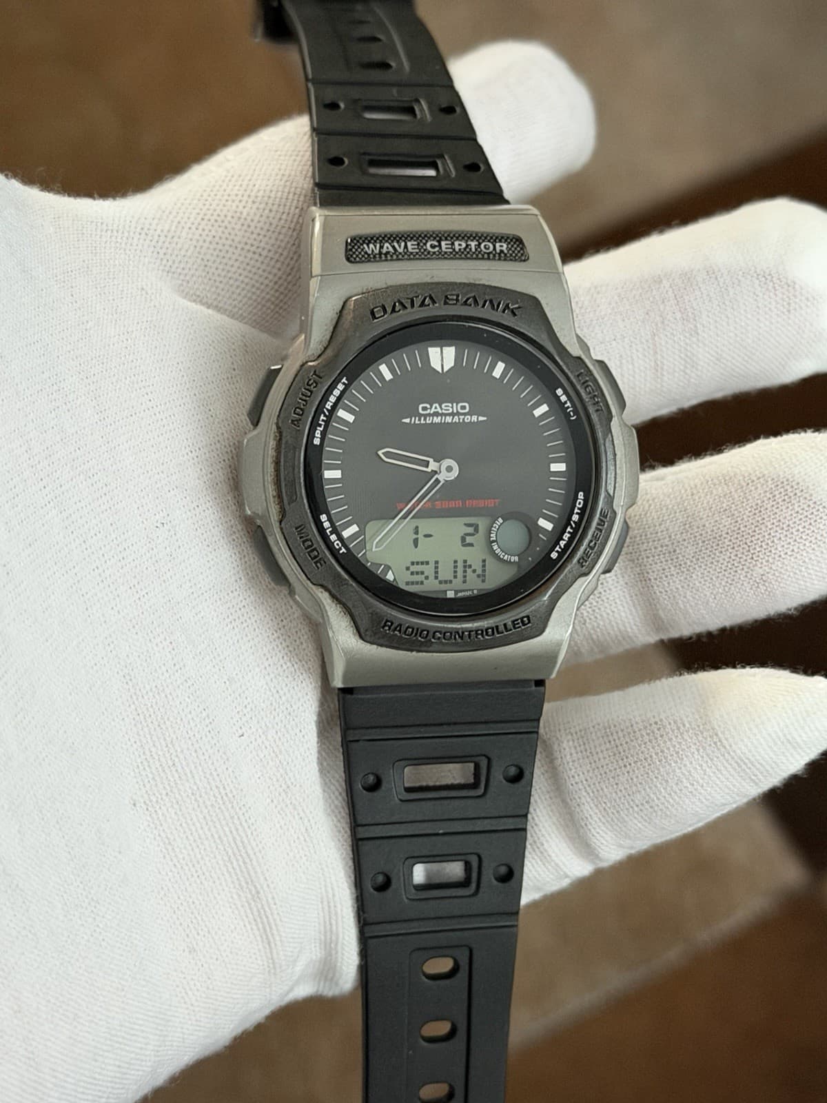 Vintage Casio Data Bank Wave Ceptor WVA-100 Ana-Digi Atomic Sports Watch JDM 90s