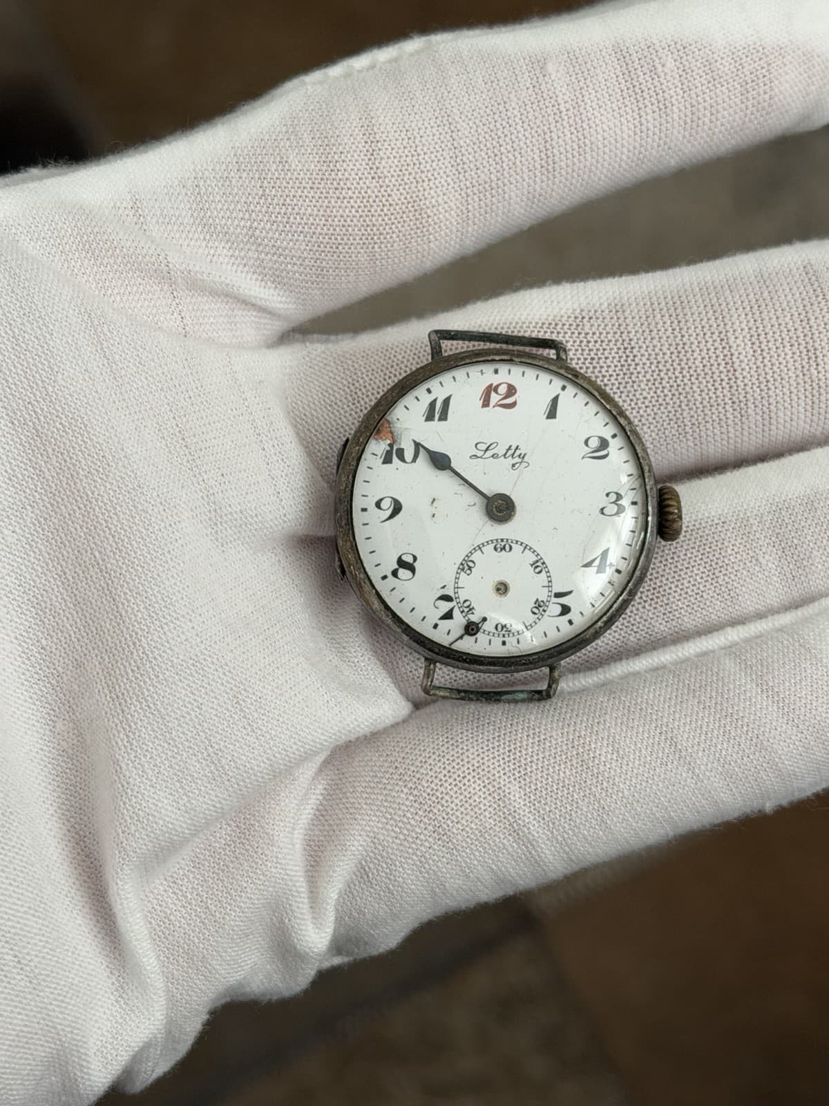 Vintage Letty Solid .900 Silver Men’s WW1 Era Swiss Manual Enamel Dial Watch