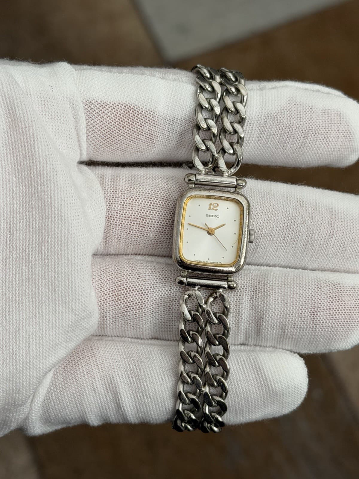 Rare Vintage Seiko 2021-5360 Fancy Cuban Link Bracelet Dress Watch JDM 1980s
