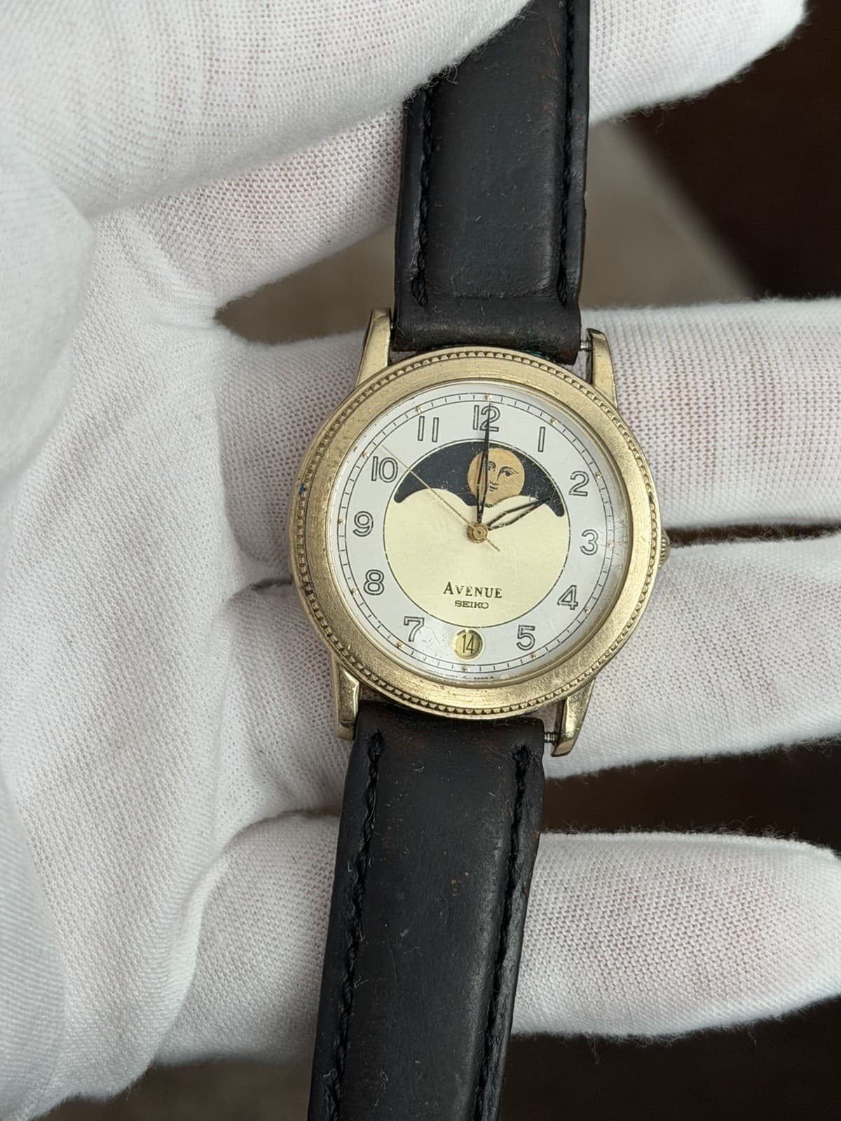 Rare Vintage Seiko Avenue 6F34-6000 Men’s Moon Phase Dress Watch JDM 1980s - Image 1