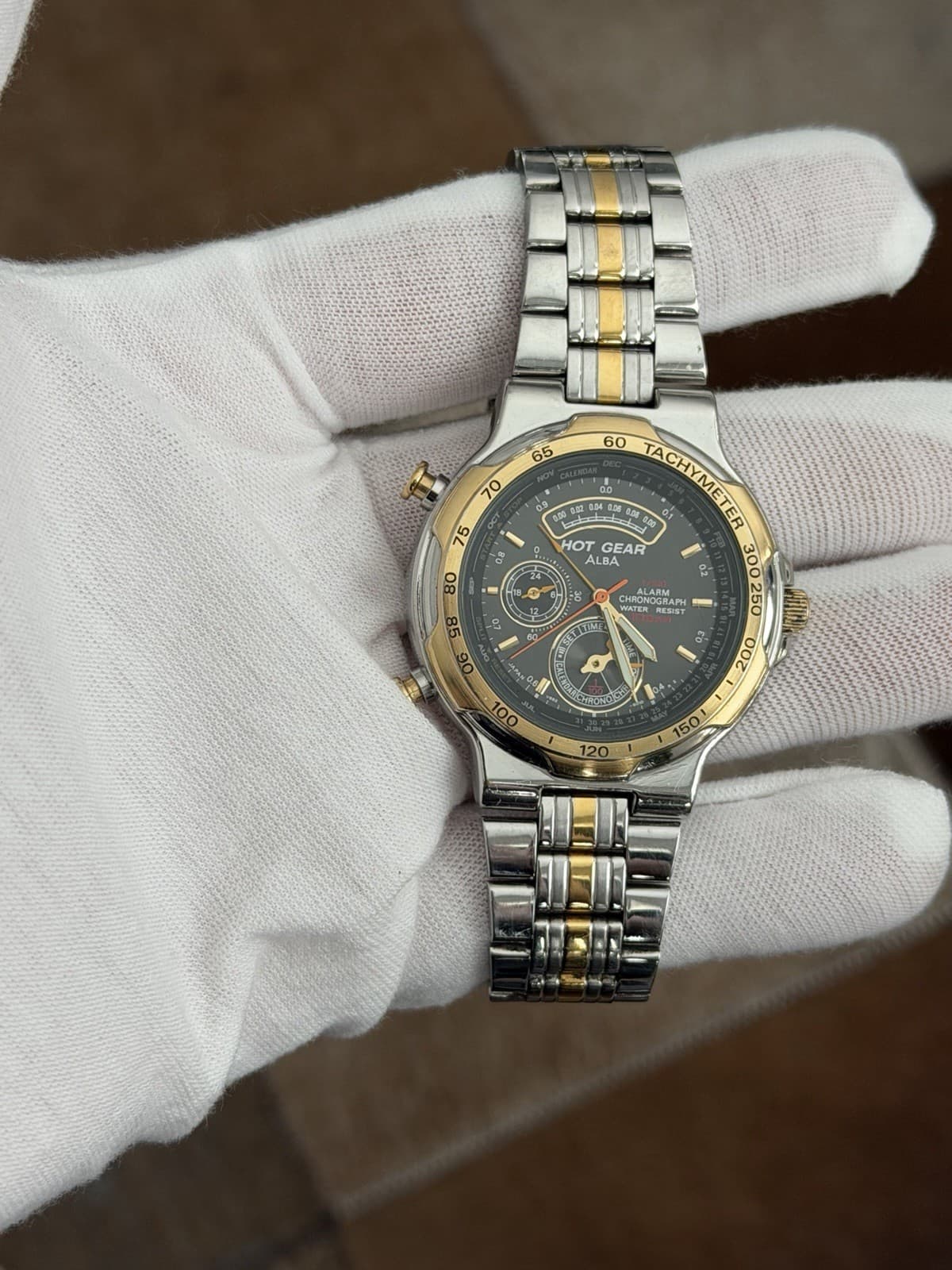 Rare Vintage Alba Hot Gear V682-6040 Alarm Chronograph Sports Watch JDM 1990s - Image 1