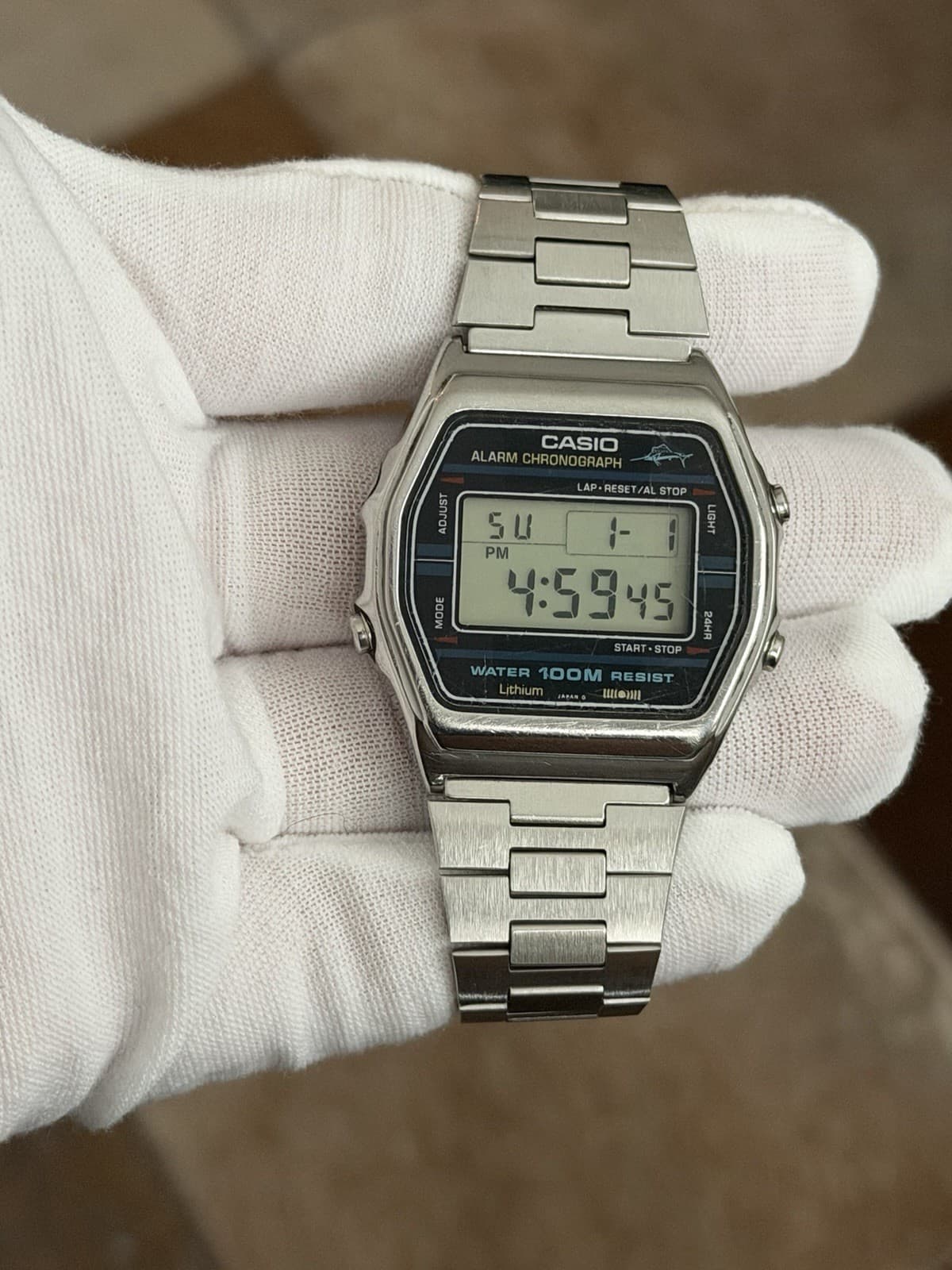 Rare Vintage Casio Marlin W-750 Alarm Chronograph Digital Sports Watch JDM 1980s - Image 1