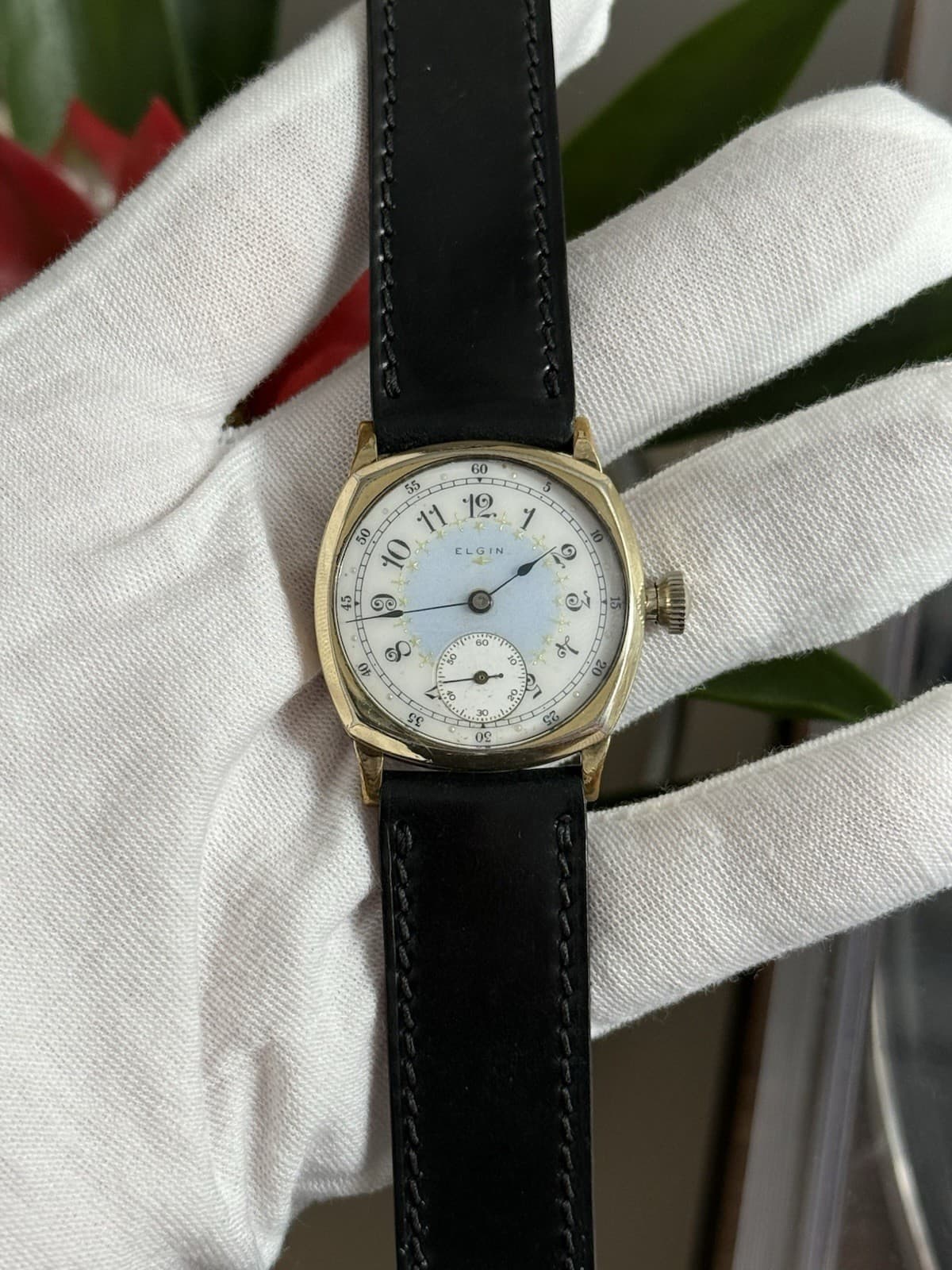 Vintage Elgin Art Deco Fancy Enamel Dial 7J Men’s Manual Cushion Case Watch - Image 1