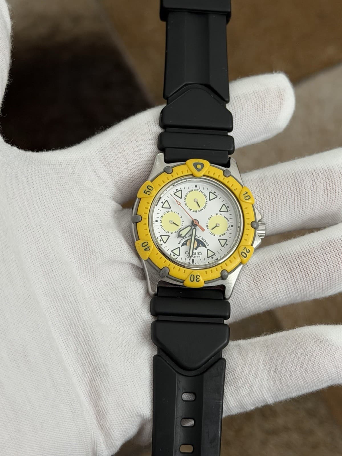 Rare Vintage Casio Marlin MD-733 Triple Calendar Moon Phase Sports Watch JDM 80s - Image 1