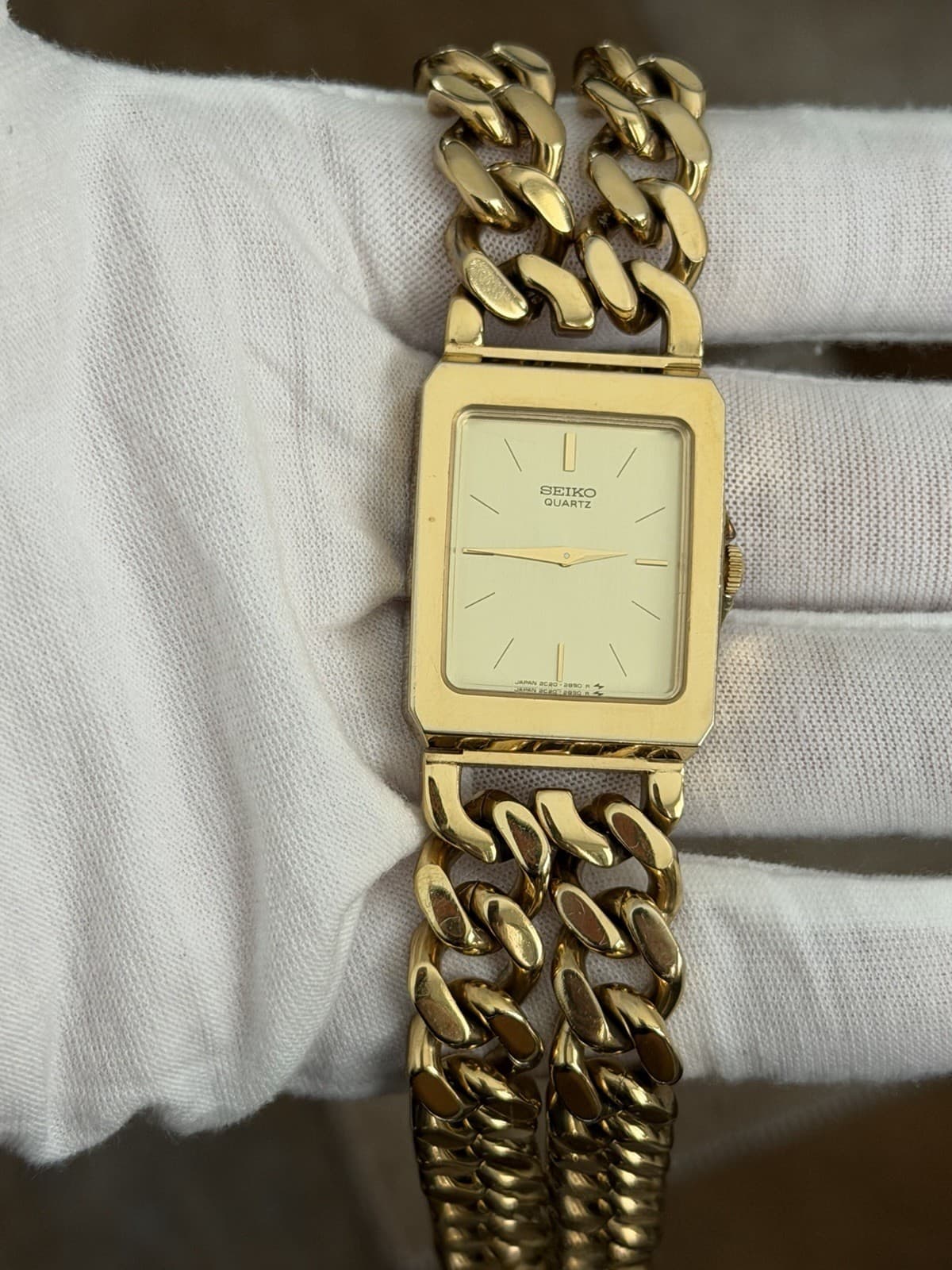 Seiko Quartz 2C20-6410 Men’s Cuban Link Vintage Bracelet Dress Watch JDM 1980s